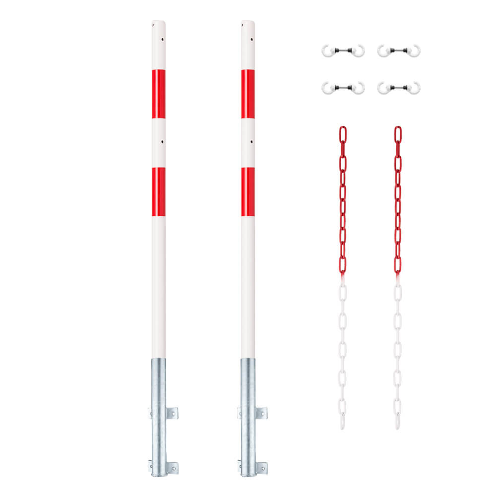 Schutzpfosten-Set ECO Ø 4,2 cm, 140 cm, rot/weiß, mit Haken und Doppelkette