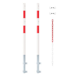 Schutzpfosten-Set ECO Ø 4,2 cm, 140 cm, rot/weiß, mit Haken und Einfachkette