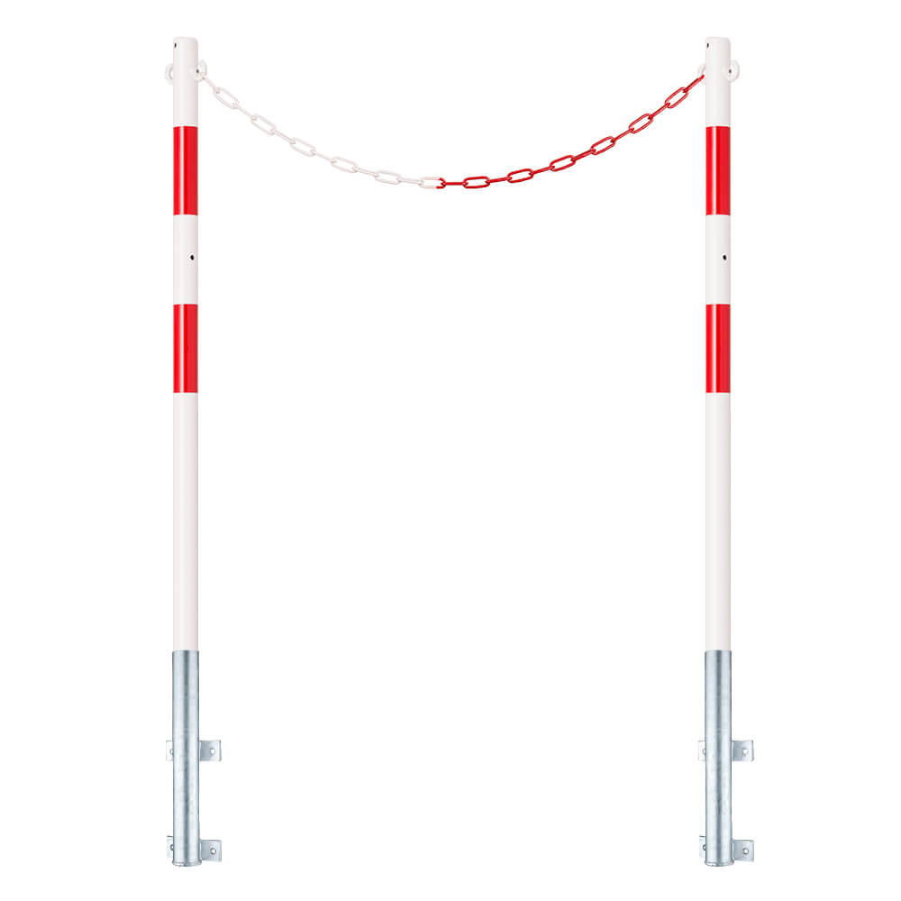 Schutzpfosten-Set ECO Ø 4,2 cm, 140 cm, rot/weiß, mit Haken und Einfachkette