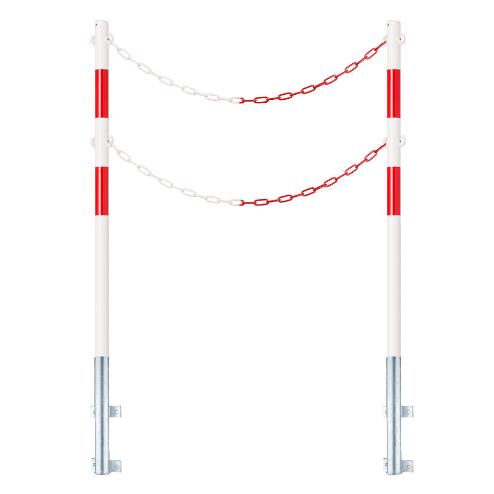 Schutzpfosten-Set ECO Ø 4,2 cm, 140 cm, rot/weiß, mit Haken und Doppelkette