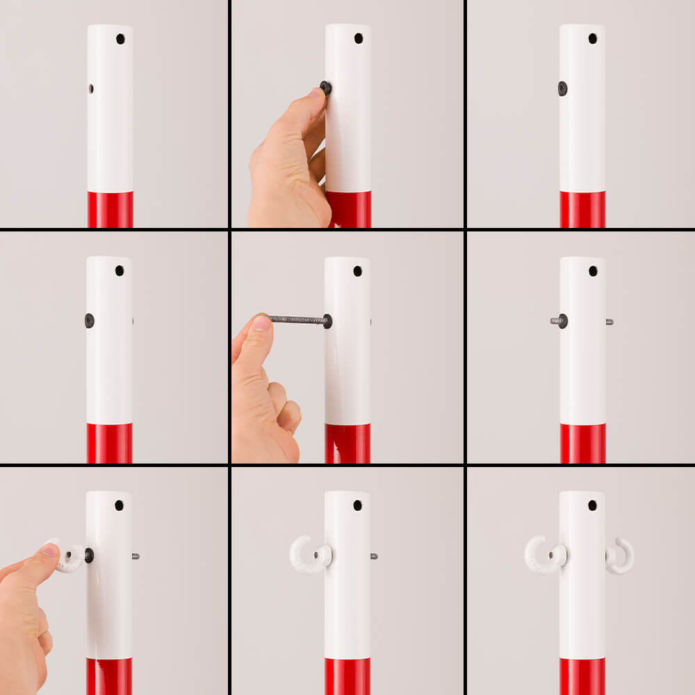 Schutzpfosten-Set ECO Ø 4,2 cm, 140 cm, rot/weiß, mit Haken und Einfachkette