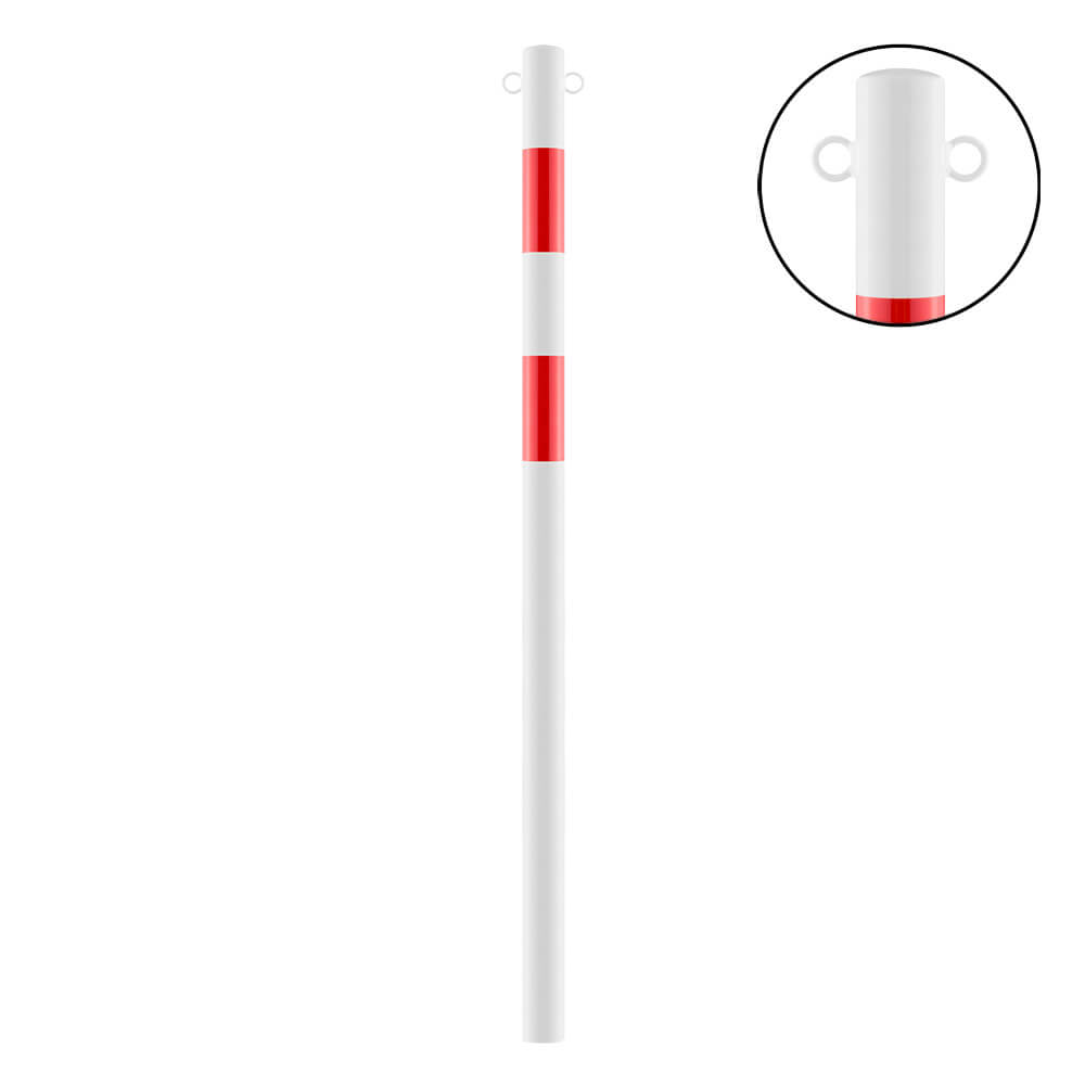 Absperr-Pfosten aus Stahl, zum Einbetonieren, 2 Ösen, rot/weiß, Ø 6 cm, 140 cm