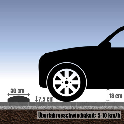 Fahrbahnschwellen-Set 5-10 km/h, schwarz, reflektierend, 220 x 30 x 7,5 cm
