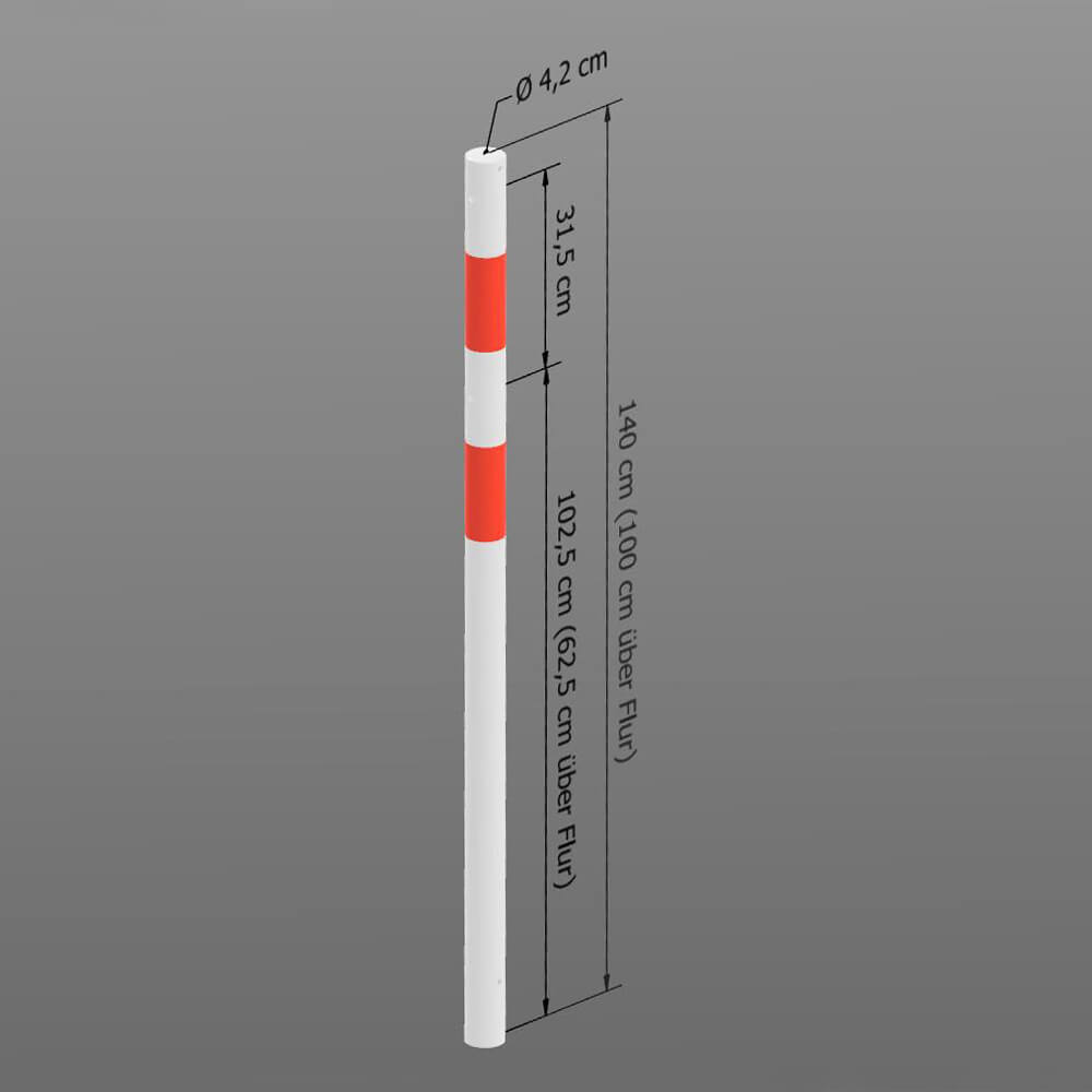 Schutzpfosten-Set ECO Ø 4,2 cm, 140 cm, rot/weiß, mit Haken und Einfachkette