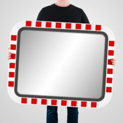 Edelstahl-Verkehrsspiegel IceFree ECO, rot/weiß, 100 x 80 cm, mit Rohrpfosten