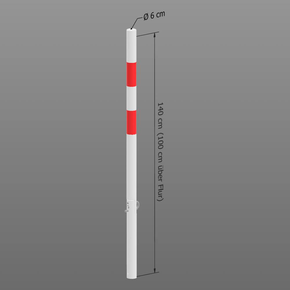 Sperrpfosten zum Umklappen, r/w, einbetonieren, mit Sperrbügel, Ø 6 cm, 140 cm