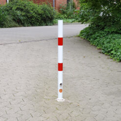 Sperrpfosten, Dreikantschloss, Einbetonieren, ohne Kettenöse, rot/weiß, Ø 6 cm