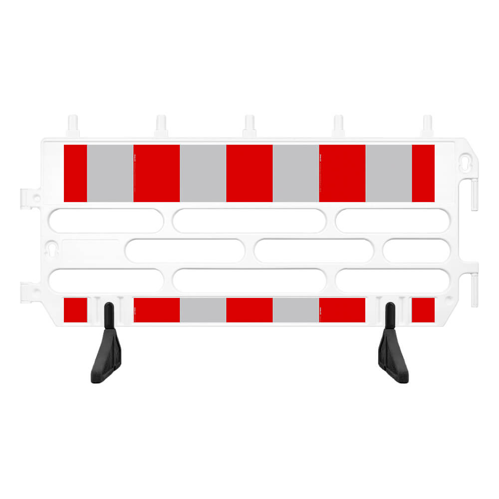 5 x Absperrgitter, rot/weiß, Kunststoff, RA1, mit drehbaren Füßen, 200 x 102 cm