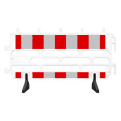 Absperrgitter, rot/weiß, Kunststoff, RA1, mit drehbaren Füßen, 200 x 102 cm