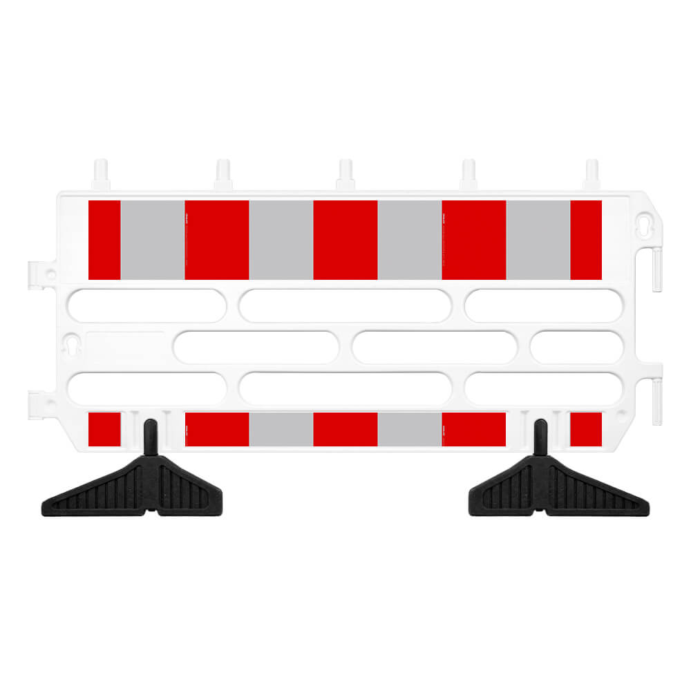 5 x Absperrgitter, rot/weiß, Kunststoff, RA1, mit drehbaren Füßen, 200 x 102 cm