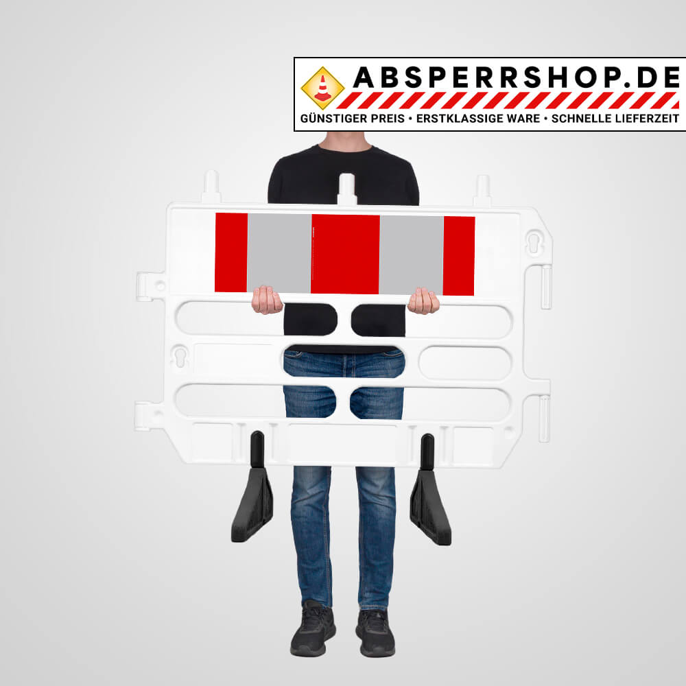 5 x Absperrgitter, rot/weiß, Kunststoff, RA1, mit drehbaren Füßen, 130 x 102 cm