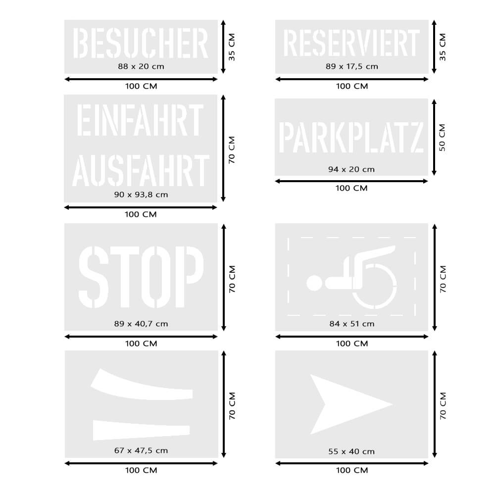 Schablonen-Set, Wörter und Symbole, 8-teilig, Kunststoff, wiederverwendbar