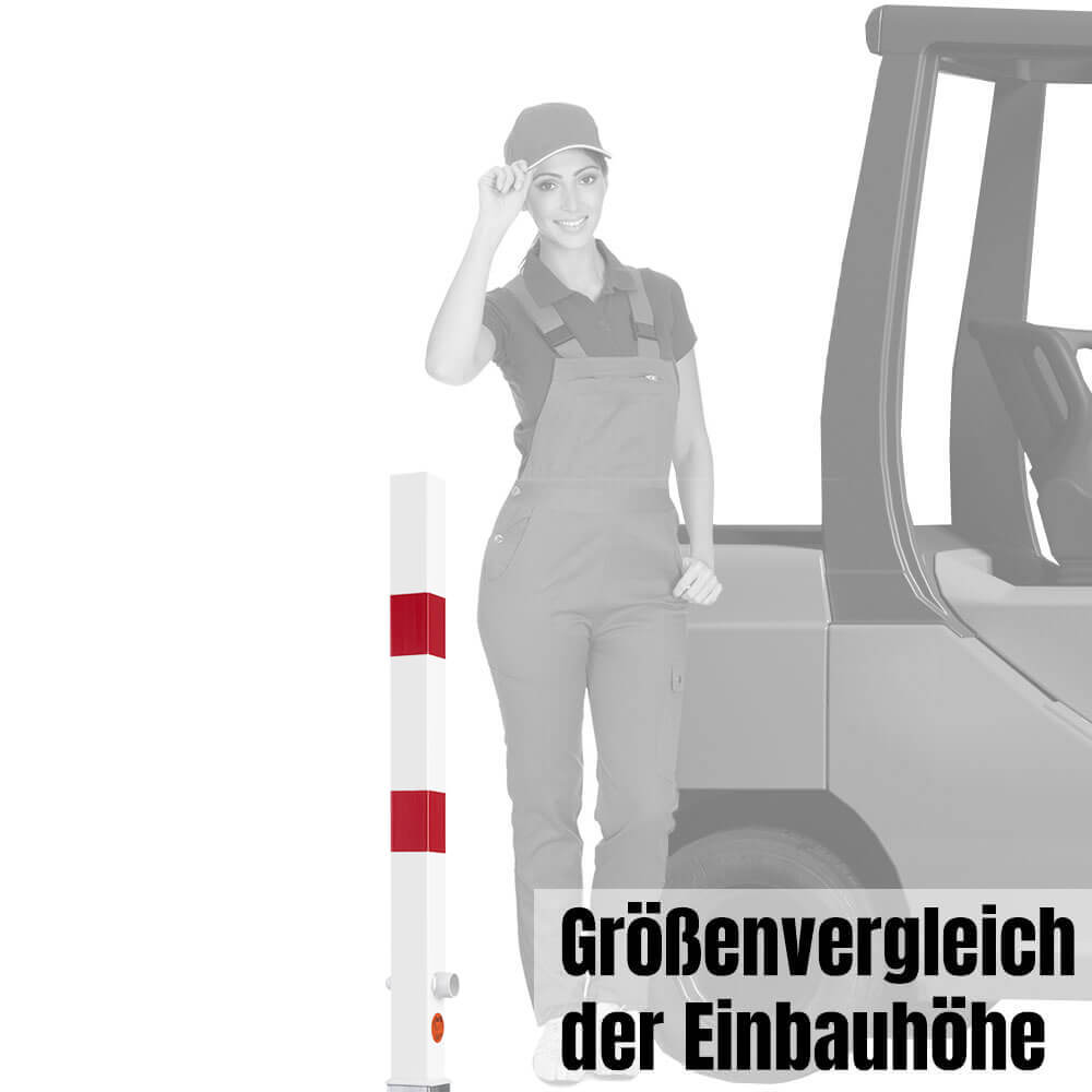 Sperrpfosten, Dreikantschloss, Einbetonieren, ohne Kettenöse, rot/weiß, 7 x 7 cm