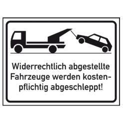 Zusatzzeichen VZ 2428, Widerr. gep. Fahrzeuge werden abgeschleppt
