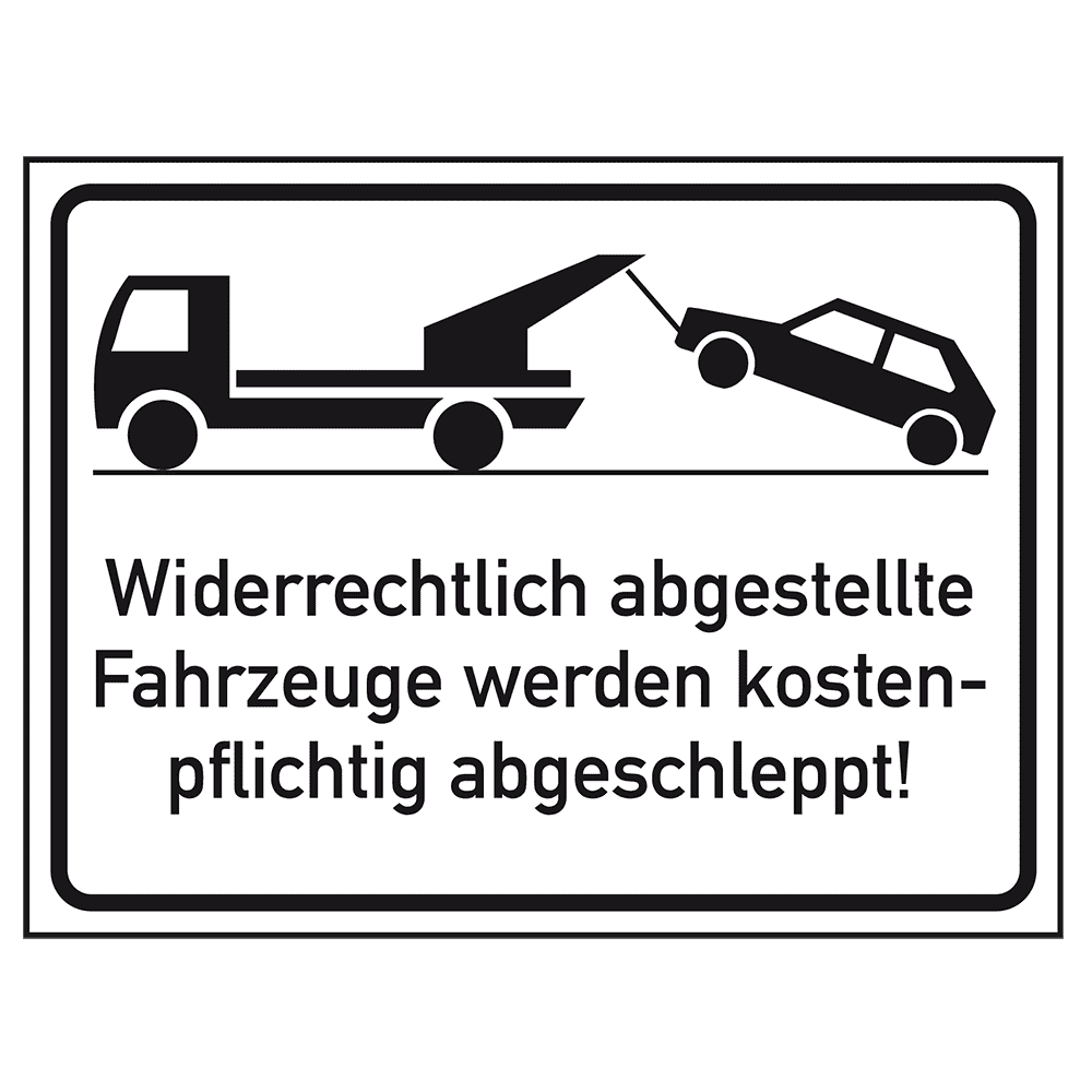 Zusatzzeichen VZ 2428, Widerr. gep. Fahrzeuge werden abgeschleppt