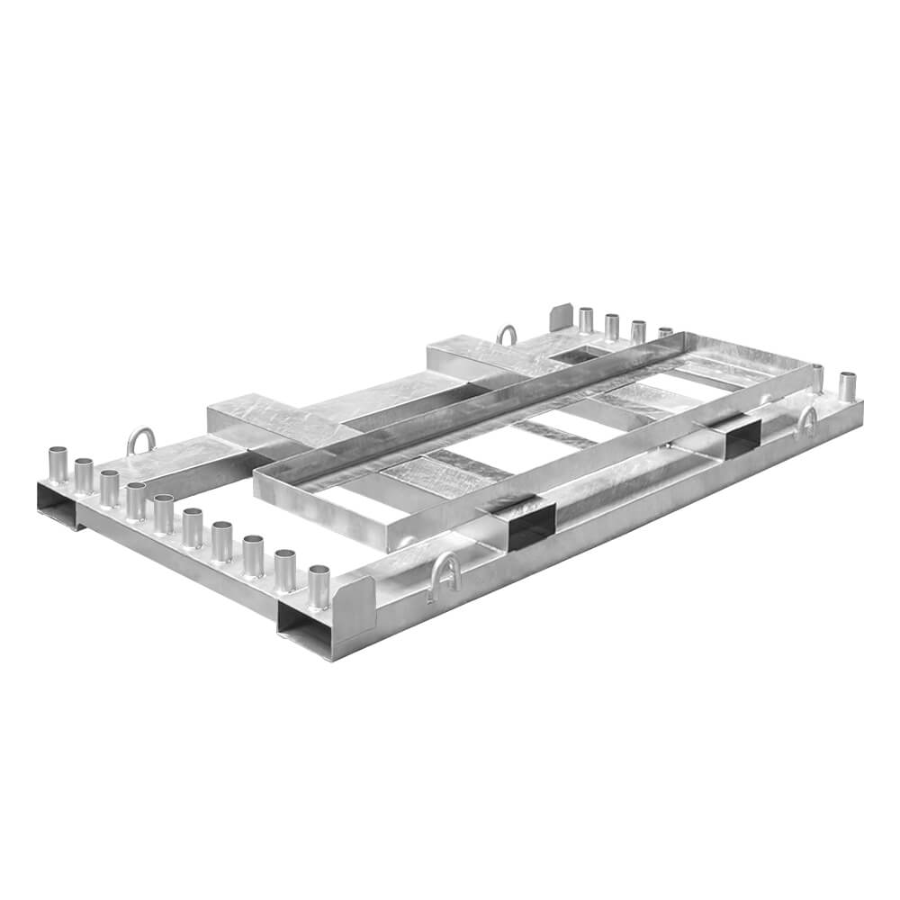 Lager- und Transporttraverse mit 10 x TL-Schrankenzaun RA1 + 11 x Fußplatte