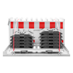 Lager- und Transporttraverse mit 10 x WEMAS Schrankenzaun FUTURE RA2 + Fußplatte