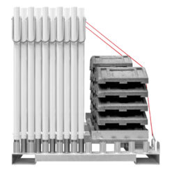 Lager- und Transporttraverse mit 10 x WEMAS Schrankenzaun FUTURE RA1 + Fußplatte
