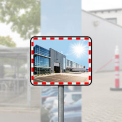 Edelstahl-Verkehrsspiegel mit Kunststoffrahmen, rot/weiß, rechteckig, 80 x 60 cm