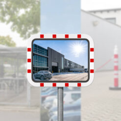 Edelstahl-Verkehrsspiegel IceFree ECO, rot/weiß, 60 x 45 cm, mit Rohrpfosten