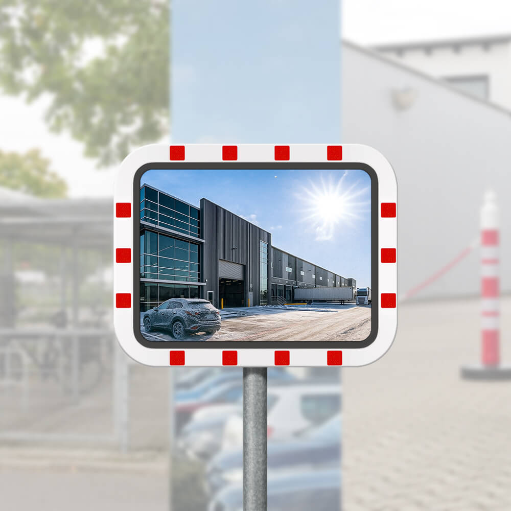 Edelstahl-Verkehrsspiegel IceFree ECO, Kunststoffrahmen, rot/weiß, 60 x 45 cm