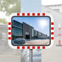 Edelstahl-Verkehrsspiegel IceFree ECO, rot/weiß, 80 x 60 cm, mit Rohrpfosten