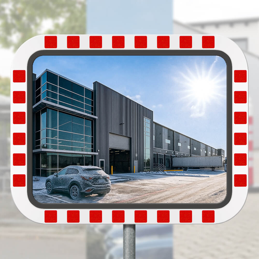 Edelstahl-Verkehrsspiegel IceFree ECO, Kunststoffrahmen, rot/weiß, 100 x 80 cm