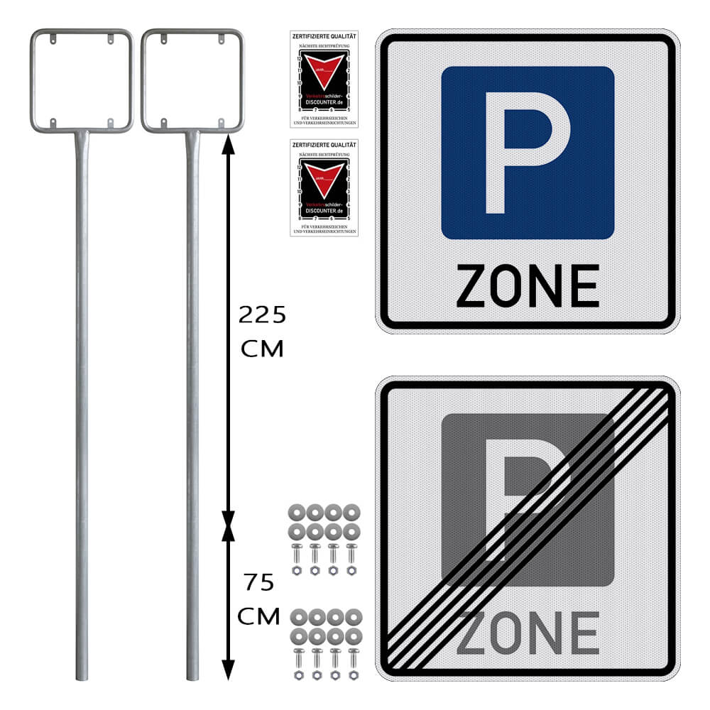Komplett-Set Parkraumbewirtschaftungszone Anfang/Ende, RA2, 60 x 60 cm