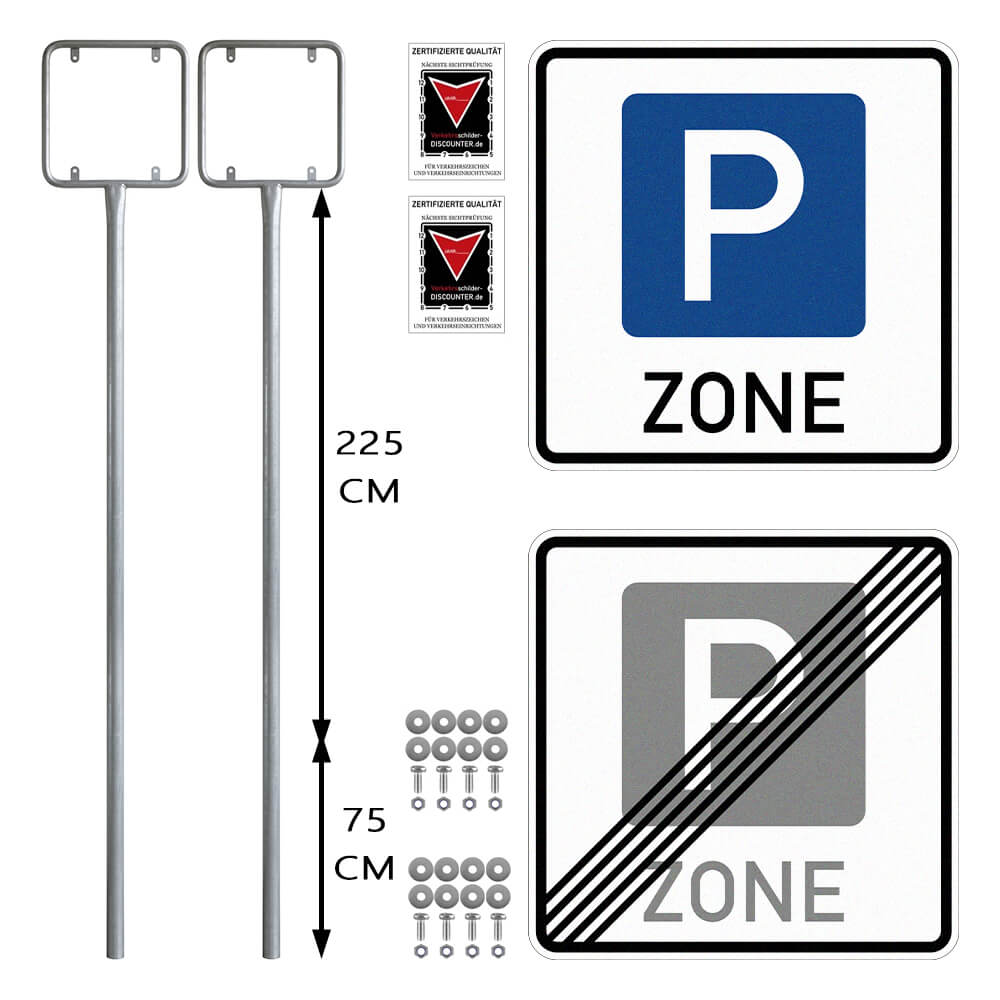 Komplett-Set Parkraumbewirtschaftungszone Anfang/Ende, RA, 60 x 60 cm