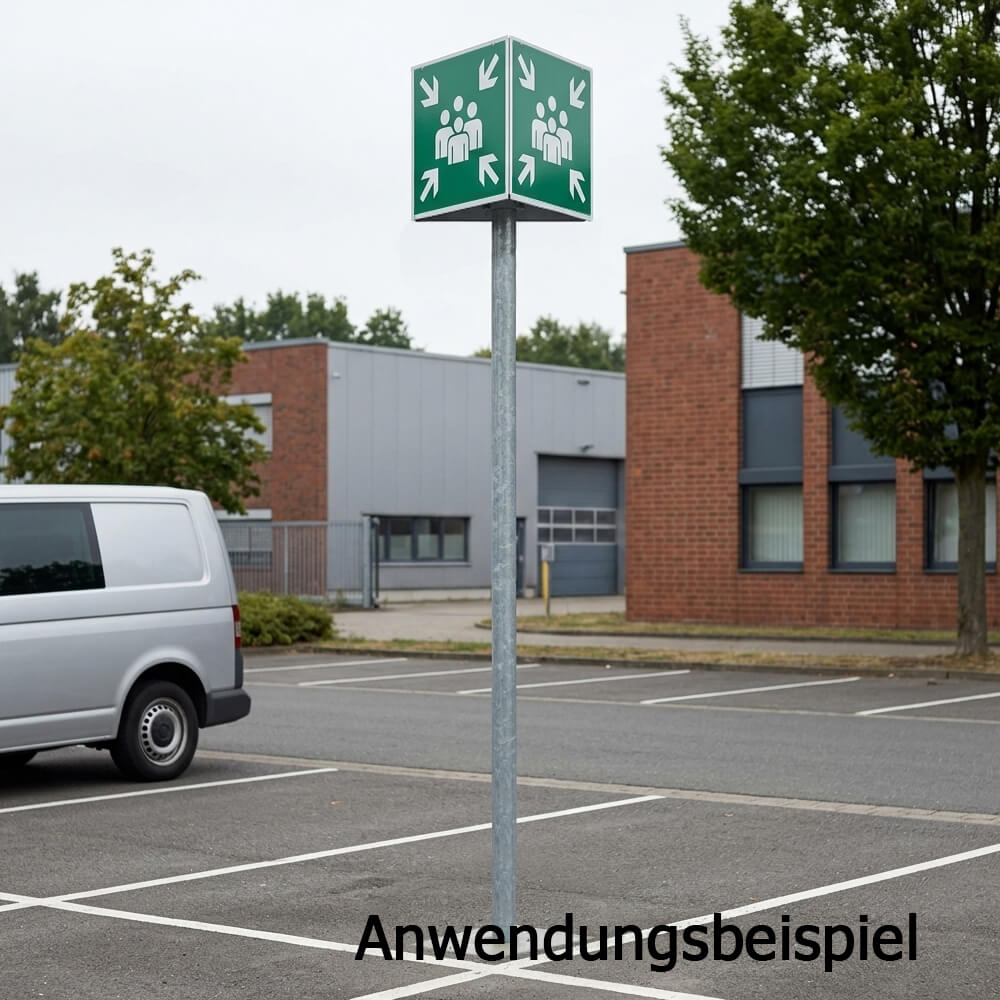 Sammelplatz-Dreieck-Set mit 3 Rettungszeichen, Rahmen und Befestigungsmaterial