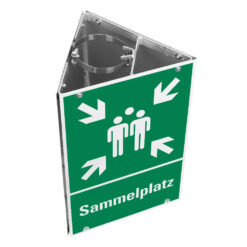 Sammelplatz-Dreieck-Set mit 3 Rettungs-Kombizeichen, Rahmen + Befestigungsmat.