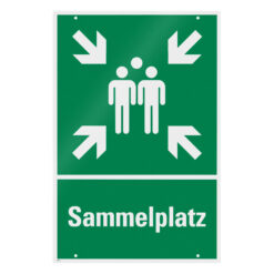Sammelplatz-Dreieck-Set mit 3 Rettungs-Kombizeichen, Rahmen + Befestigungsmat.