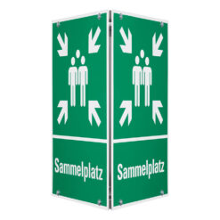 Sammelplatz-Dreieck-Set mit 3 Rettungs-Kombizeichen, Rahmen + Befestigungsmat.