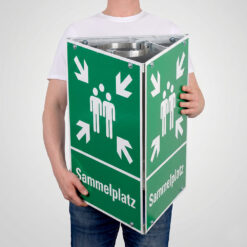 Sammelplatz-Dreieck-Set mit 3 Rettungs-Kombizeichen, Rahmen + Befestigungsmat.