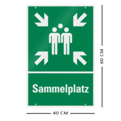 Sammelplatz-Dreieck-Set mit 3 Rettungs-Kombizeichen, Rahmen + Befestigungsmat.