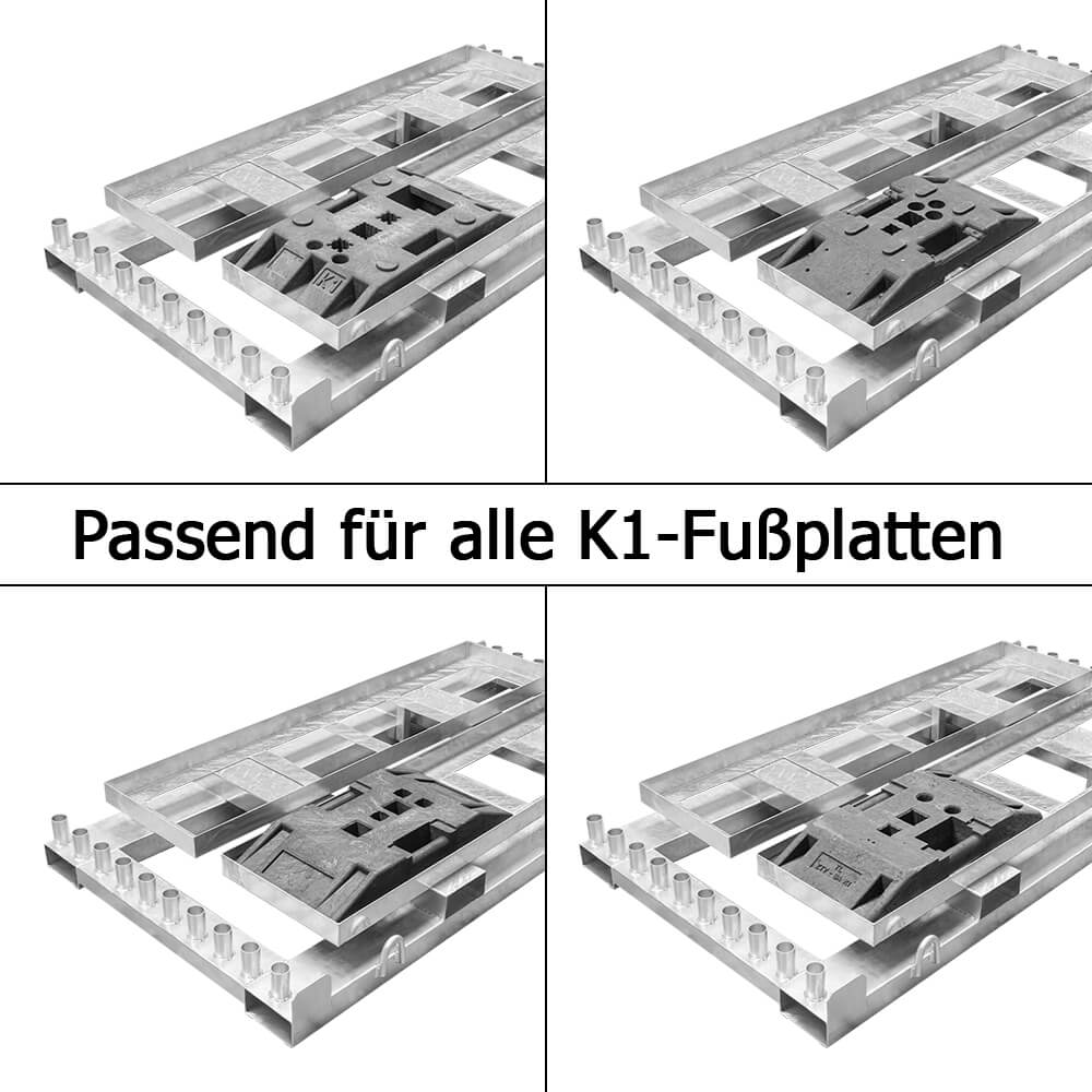 Lager- und Transporttraverse mit Aufsatzrahmen für K1-Fußplatten, 224 x 112 cm